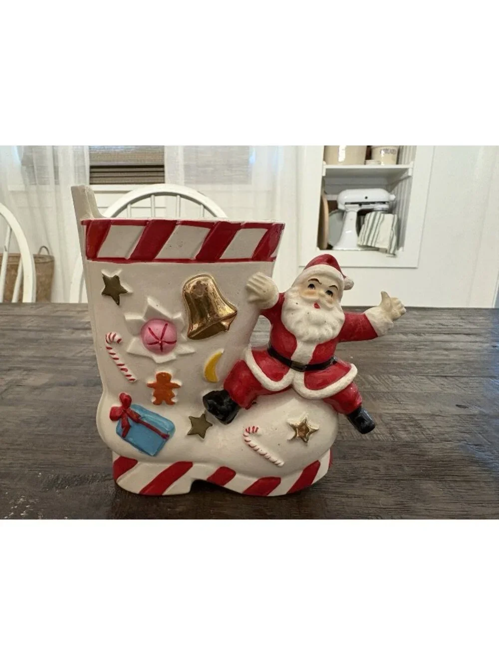 Vintage Ceramic Christmas Boot Santa Gifts 1940’s Decor Vase